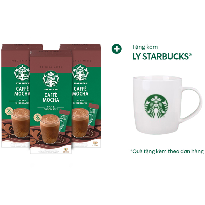 Combo 3 hộp Cà phê hoà tan cao cấp Starbucks Mocha (Hộp 4 gói x 22g) - [Tặng 1 Ly sứ Starbucks]