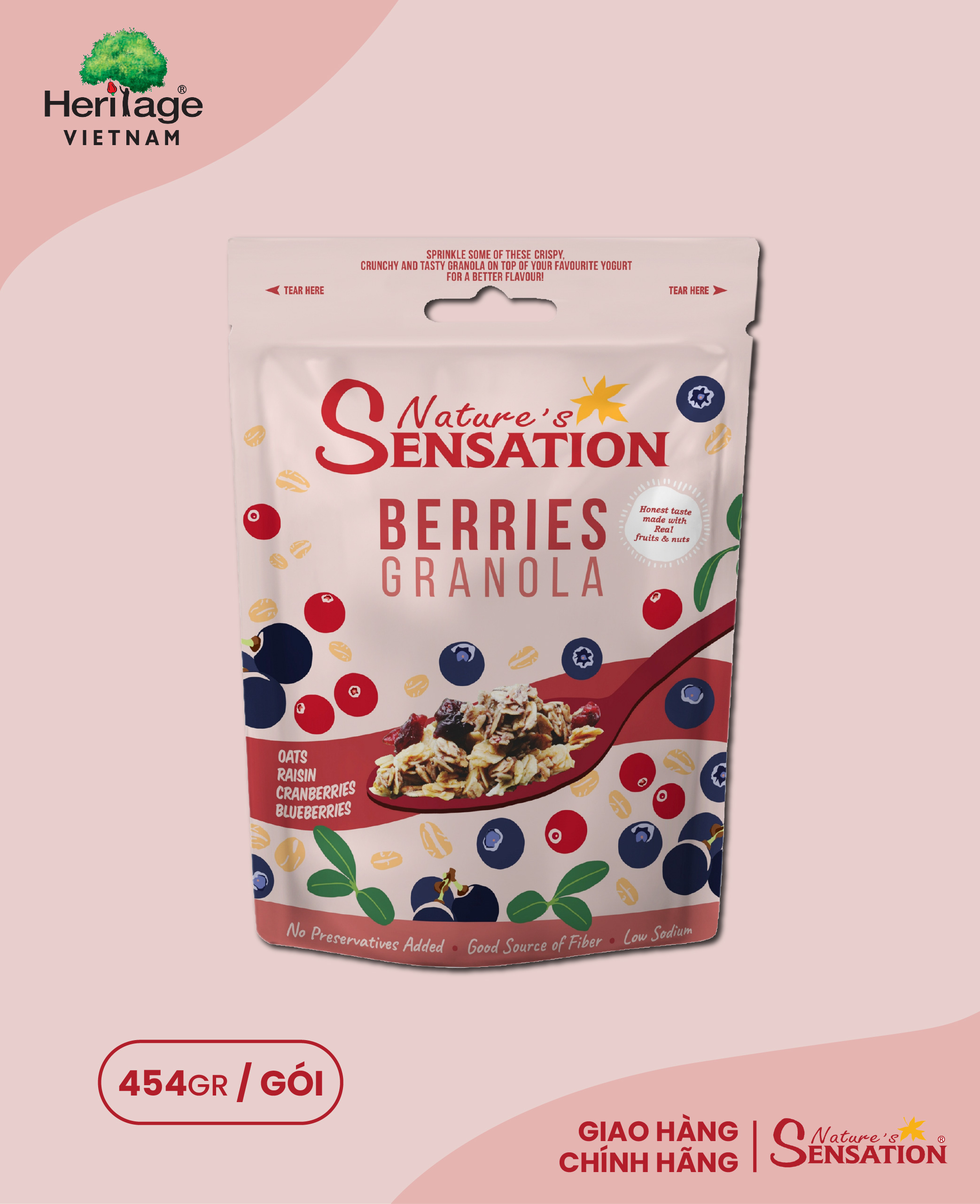 Nature's Sensation - Gói 454gr Hỗn hợp ngũ cốc và dâu/nho khô (Berries Granola)