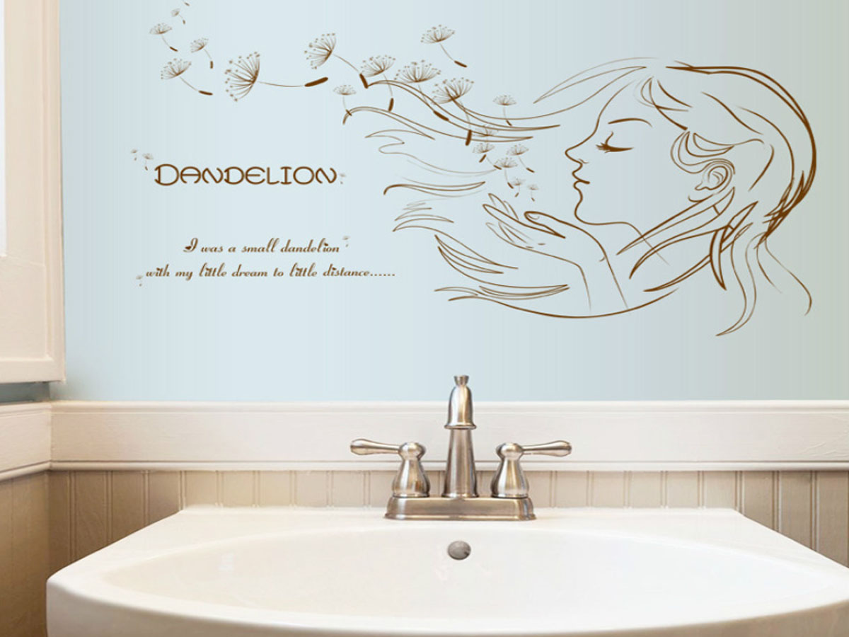 decal dán tường cô gái dandelion nâu