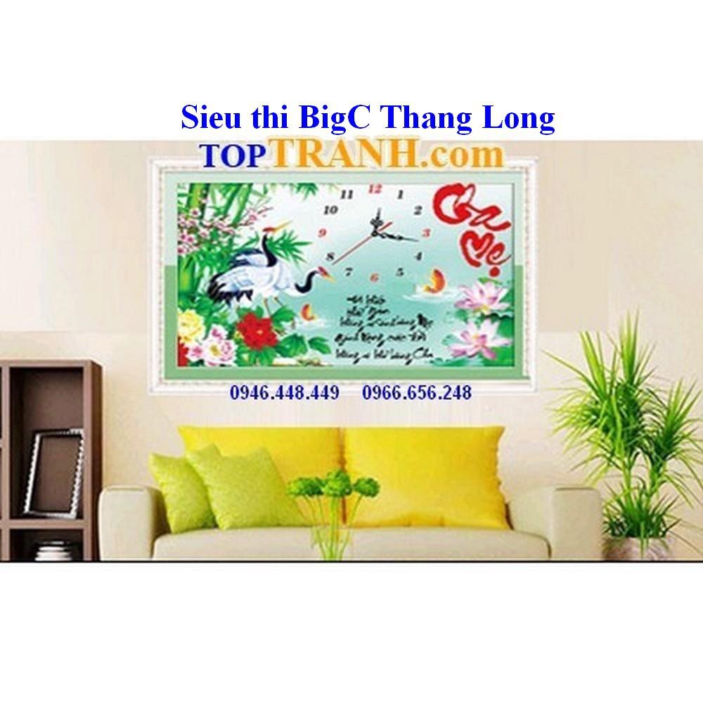 Tranh thêu chữ thập đồng hồ cha mẹ hoa sen, đồng hồ cha mẹ tùng hạc lv3454 chưa thêu