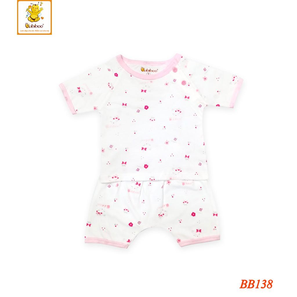 Bộ sơ sinh cài vai tay ngắn cotton in hình mềm mại BABIBOO - BB138