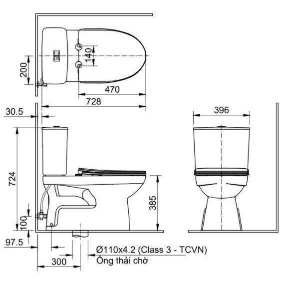 Bồn cầu AC-514+H17 phun rửa tự đông, tiết kiệm nước - Vật liệu xây dựng Big H