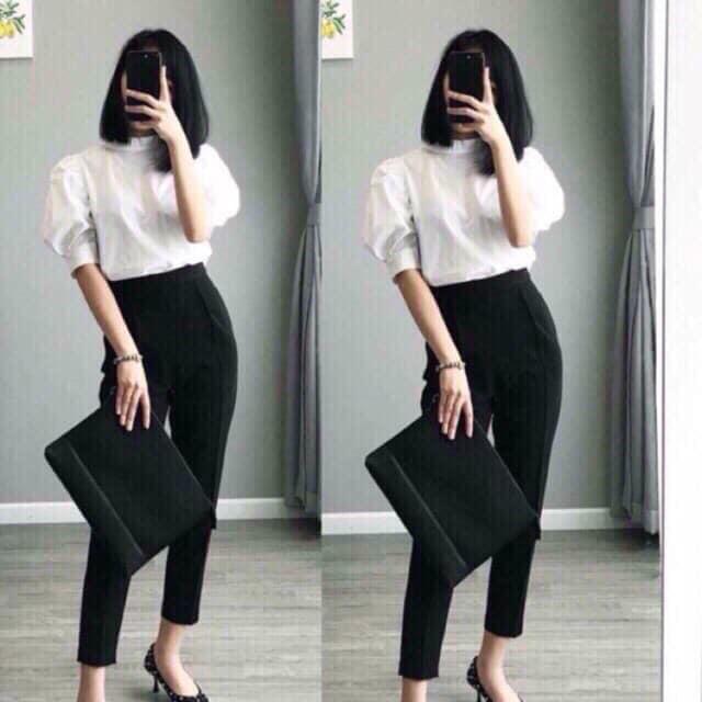 Quần baggy nửa chun sau khóa lệ hông chất tuyết mưa from dáng chuẩn thời trang Banamo Fashion quần baggy chun sau 835