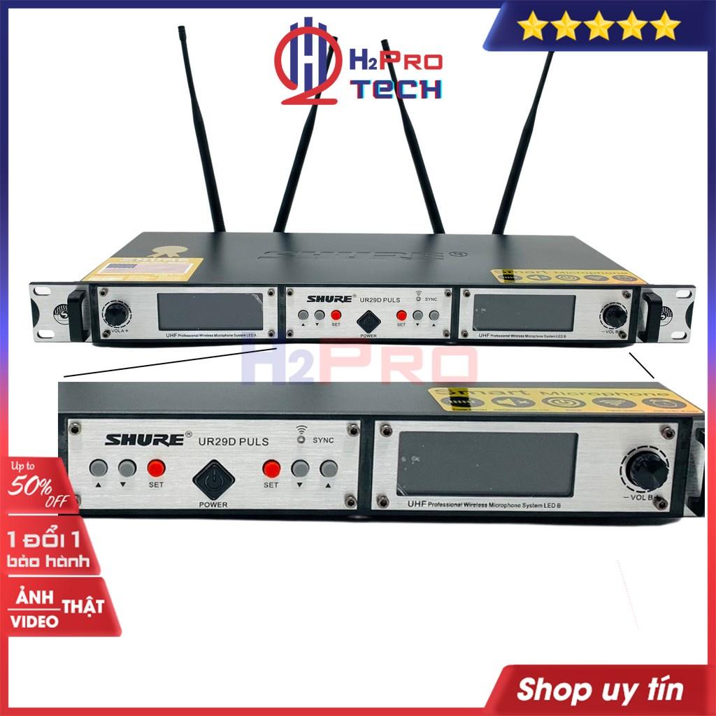 Micro Không Dây, Micro Karaoke Shure UR-29D Plus Cao Cấp, 4 Râu Anten, Mic Hút, Tiếng Sáng, Chống Hú - H2Pro Tech