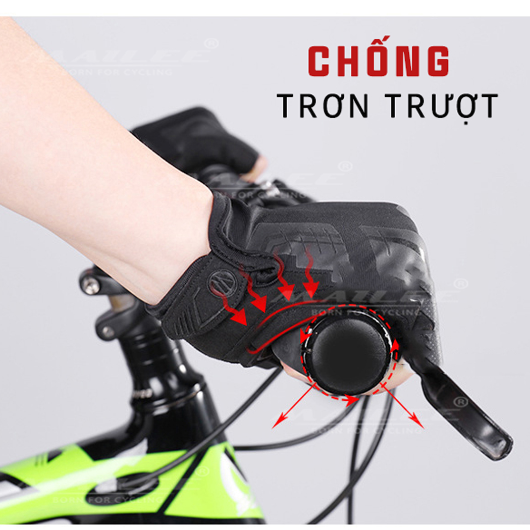 Găng tay xe đạp hở ngón, nửa ngón đệm chống sốc 2 lớp S191 thoáng khí lau mồ hôi, chống trơn trượt Cycling Mai Lee