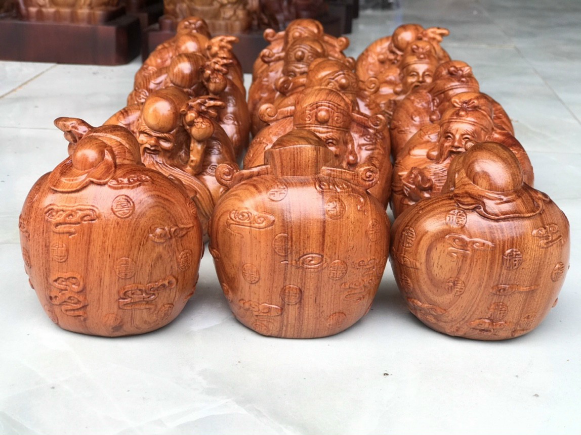 Tượng tam đá phúc lộc thọ mini bằng gỗ hương đá kt cao 9×8×8cm