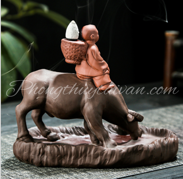 Thác khói TIỂU LINH ĐỒNG ngồi trên lưng trâu 16.5cm