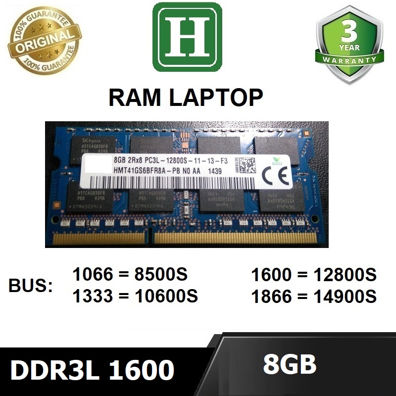 Ram Laptop 8GB DDR3L bus 1600 (12800S) ram dùng cho laptop