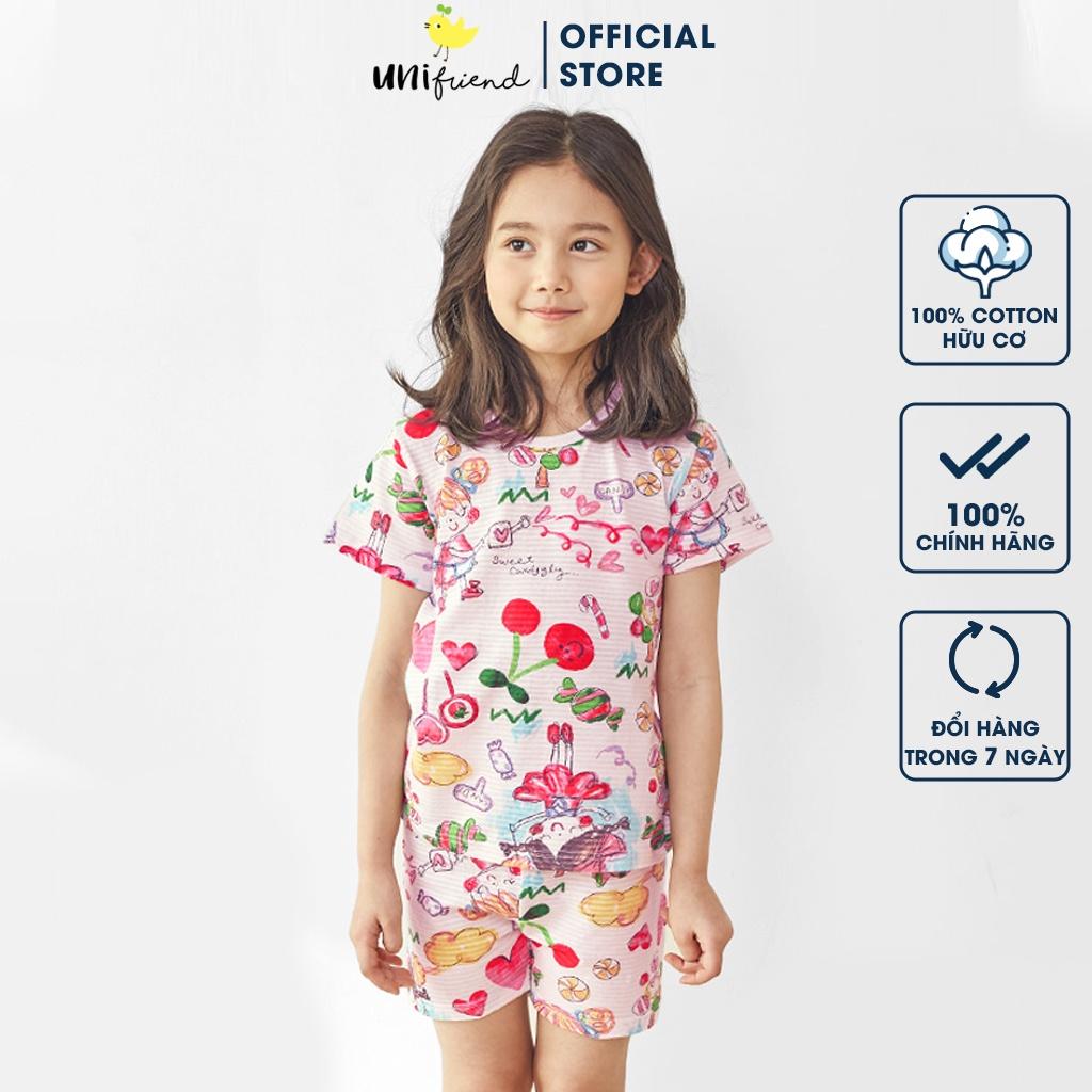 Bộ đồ ngắn tay mặc nhà cotton giấy cho bé gái U3030 - Unifriend Hàn Quốc, Cotton Organic