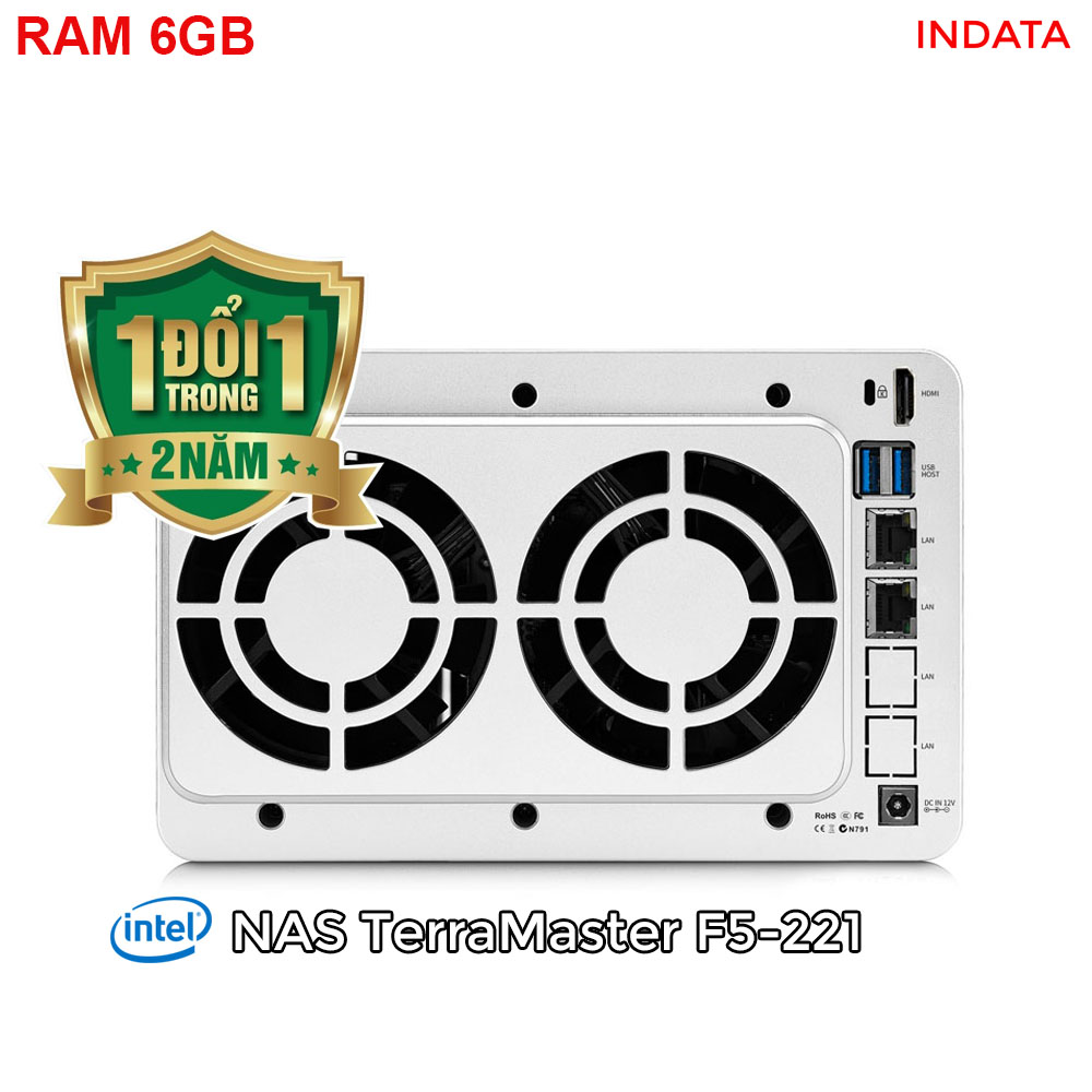 Bộ lưu trữ mạng NAS TerraMaster F5-221, Intel Dual-core CPU 2GHz, RAM 6GB, LAN 2x 1GbE, 5 khay ổ cứng RAID 0,1,5,6,10,JBOD,Single - Hàng chính hãng