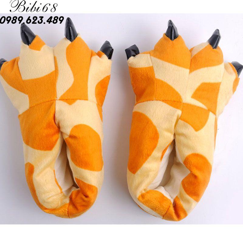 giày Dép bông bộ Đồ thú khủng long xanh liền thân lông mịn Pijama kiểu dáng Động Vật Hoạt Hình Cosplay