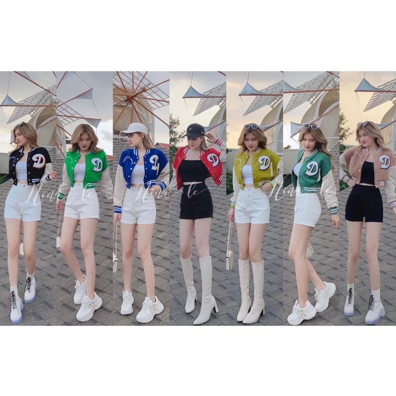 Áo khoác lửng croptop dáng bomber bóng chày nỉ ngoại in chữ unisex ulzzang nam nữ
