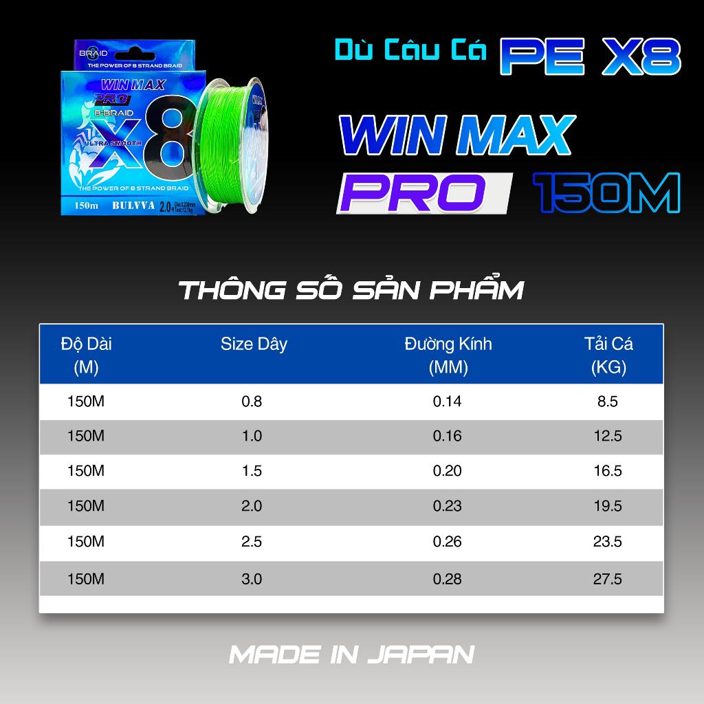 Dây Dù Câu Cá PE X8 WINMAX PRO ( JAPAN) x8 150m