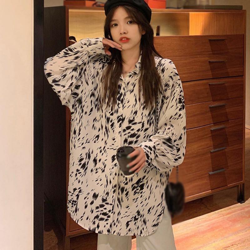 Áo Sơ Mi Dài Tay Dáng Rộng In Họa Tiết Cá Tính