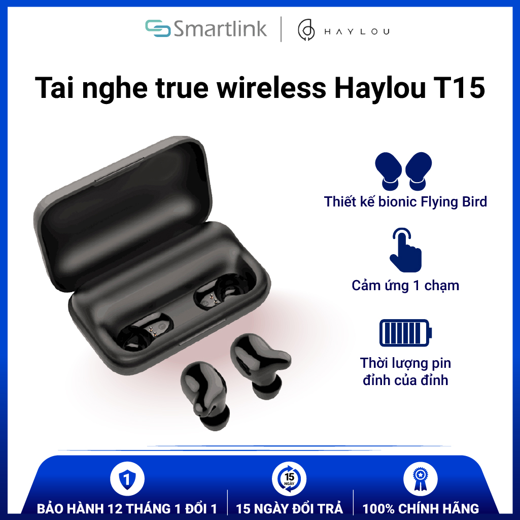 Tai Nghe Không Dây Bluetooth True Wireless HAYLOU T15 (Đen) - Hàng Chính Hãng