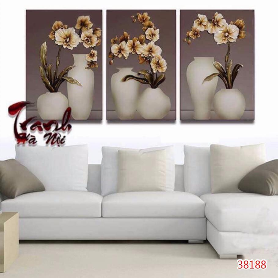 Tranh treo tường phòng khách hiện đại-Bình Hoa 38188/Gỗ MDF cao cấp phủ kim sa/ Chống ẩm mốc, mối mọt/Bo viền góc tròn