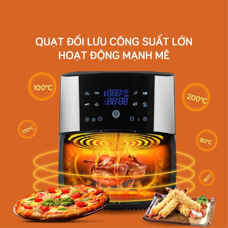 Nồi Chiên Không Dầu 8L Đa Chức Năng Công Suất 1800W Màn Hình Cảm Ứng Bảo Hành 12 Tháng Đổi Trả 7 Ngày