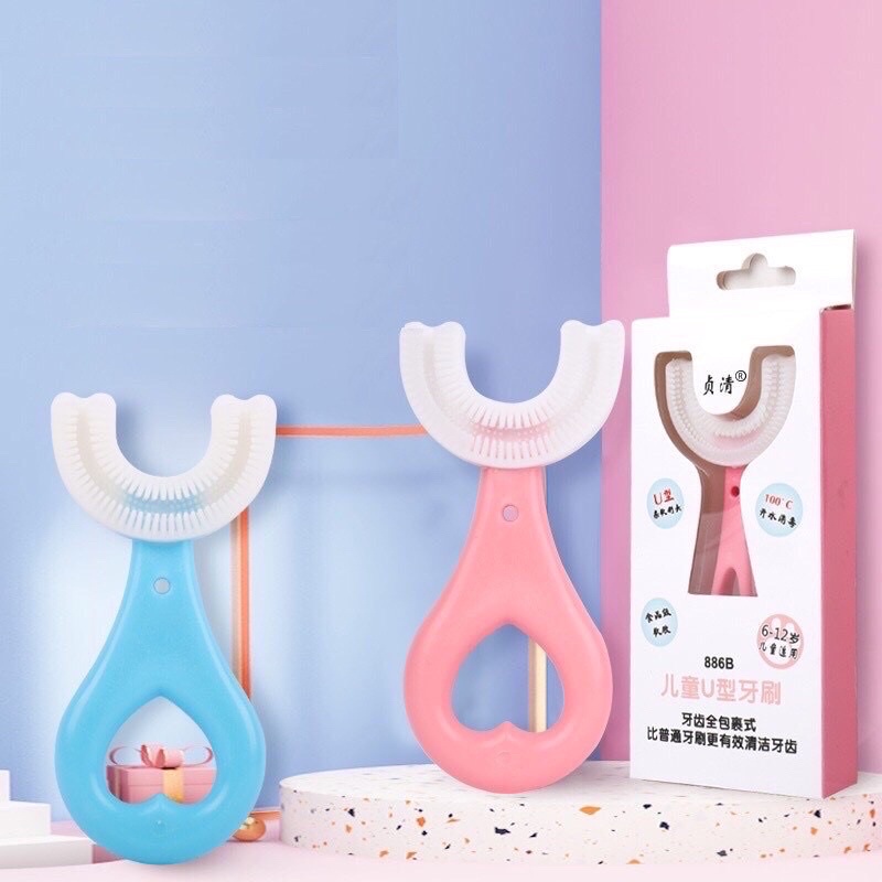 Bàn chải đánh răng chữ U cho bé 2 tuổi đến 9 tuổi- Chất liệu Silicone mềm mại an toàn cho bé