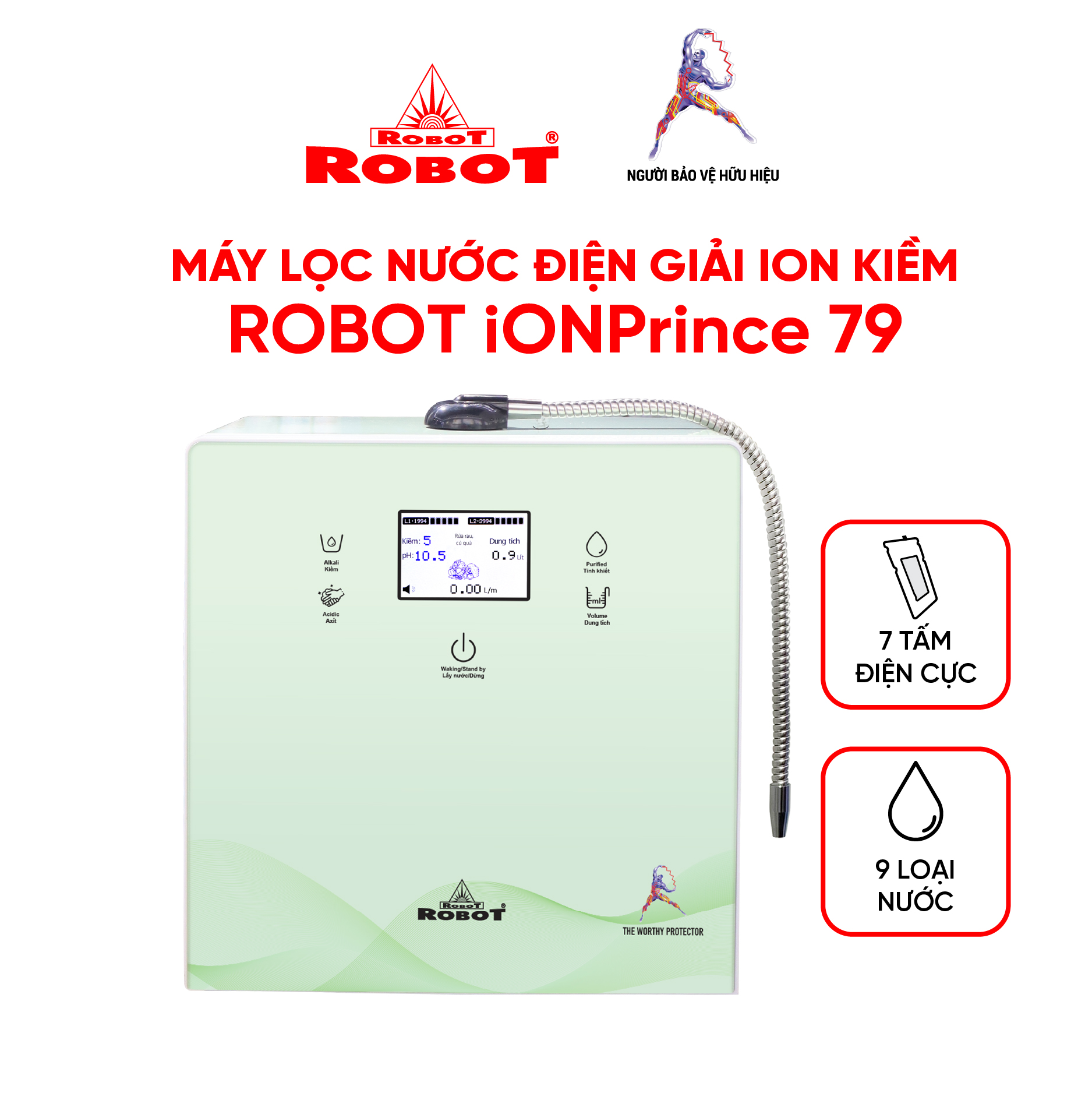 Máy Lọc Nước Điện Giải Thông Minh Ion Kiềm ROBOT IonPrince 79 Tạo 9 Loại Nước Điện Giải Để Bàn Treo Tường