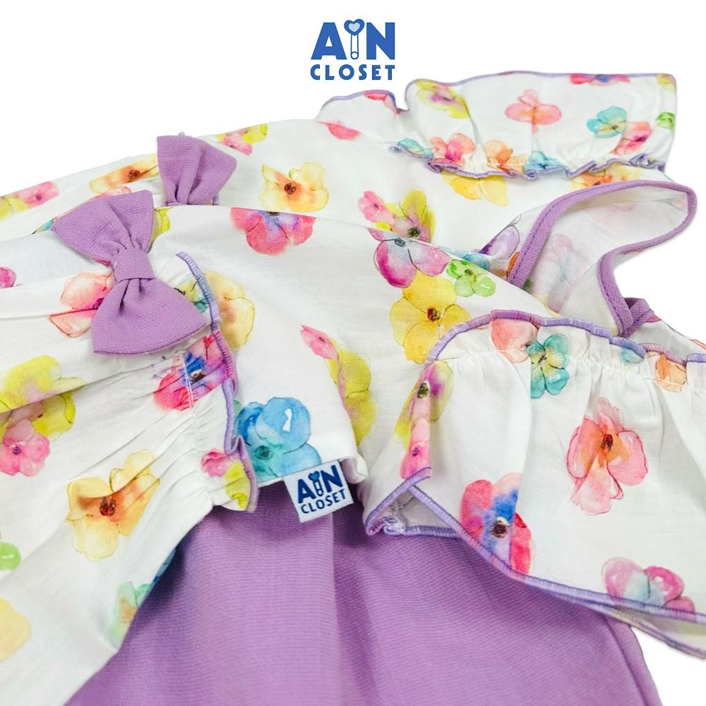 Bộ quần áo Ngắn bé gái họa tiết Hoa Ngũ Sắc quần tím cotton - AICDBGFHOY3L - AIN Closet