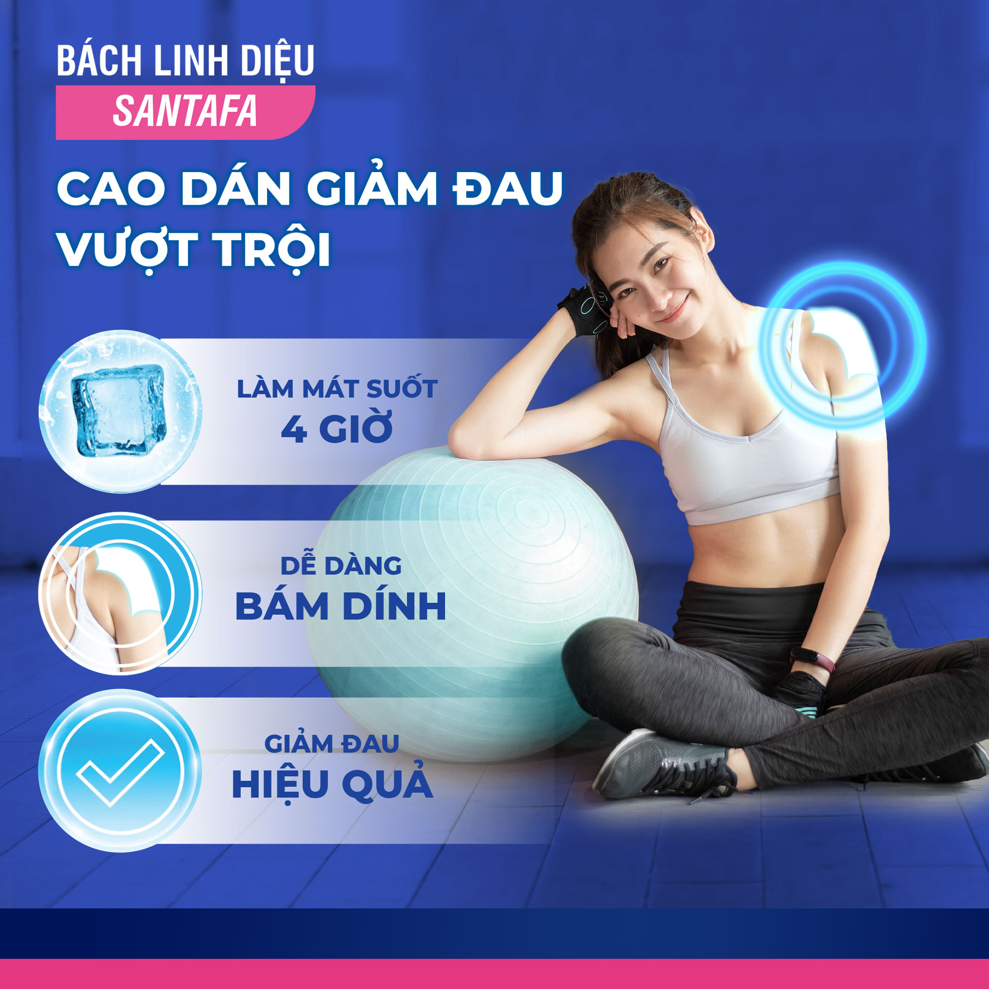 Miếng dán giảm đau thảo dược Bách Linh Diệu Santafa - Hộp 10 miếng