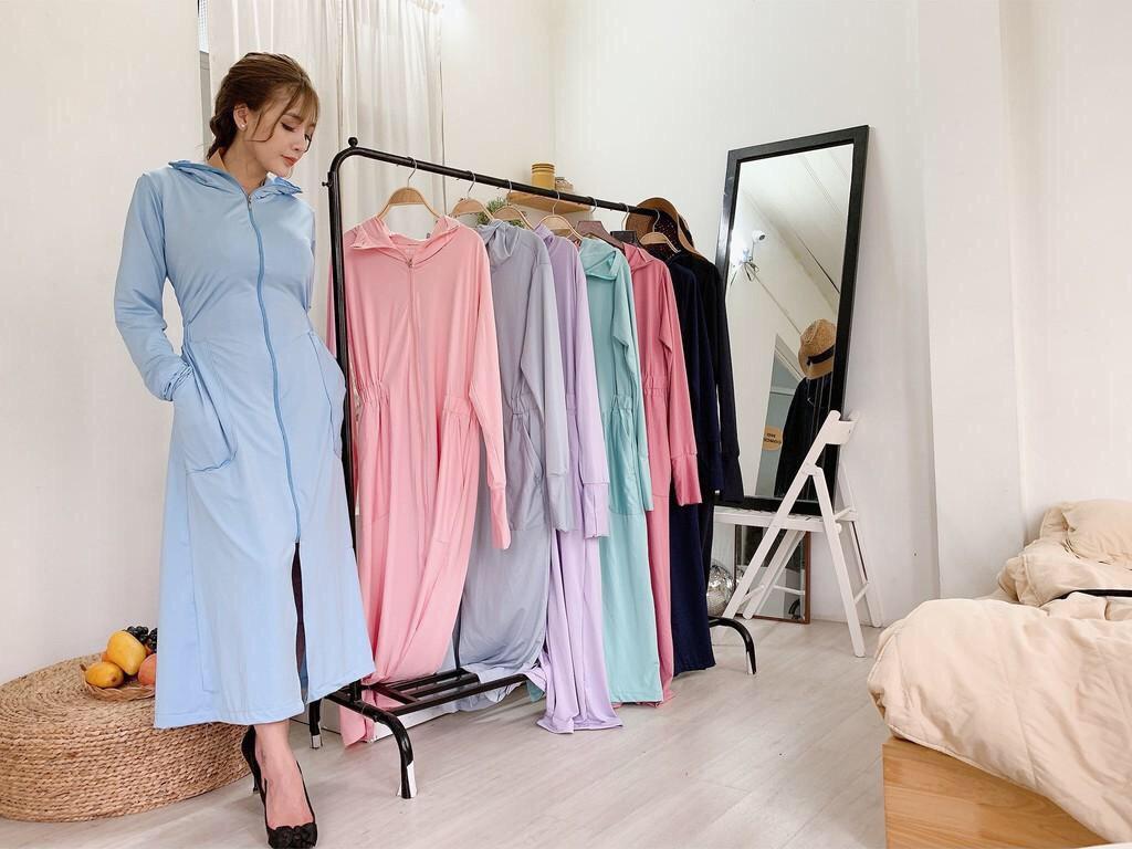 Áo chống nắng thông hơi chất kim cương, áo chống nắng toàn thân thun lạnh - Xanh nhạt