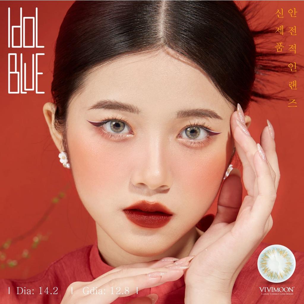 Kính Áp Tròng Cận 0 - 8 Độ Không Giãn Màu Xanh Nâu IDOL Blue - Lens Cho Mắt Thở VIVIMOON