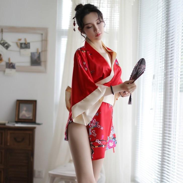 Bộ đồ ngủ kimono lụa cao cấp - Màu đỏ