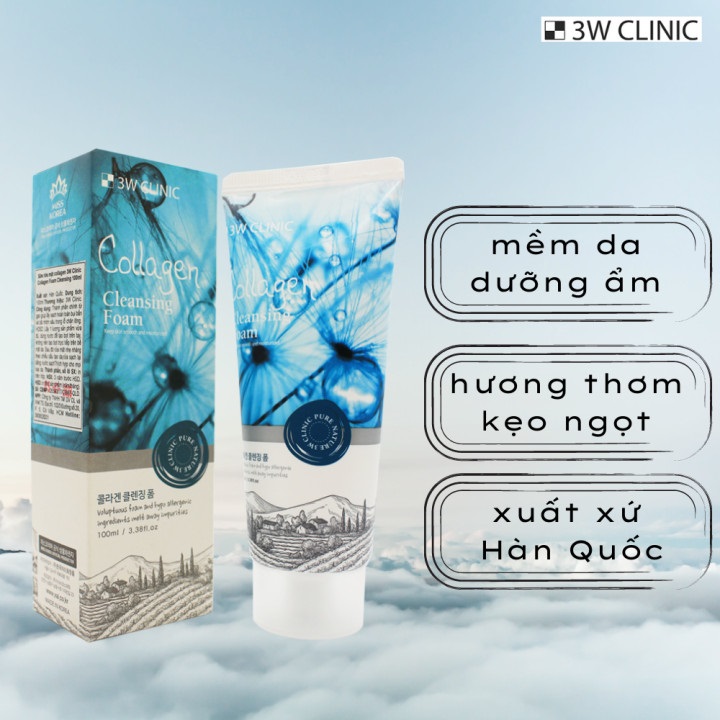 Sữa rửa mặt 3W Clinic Hàn Quốc mẫu mới 100ml cấp ẩm, làm sạch da loại bỏ bụi bẩn