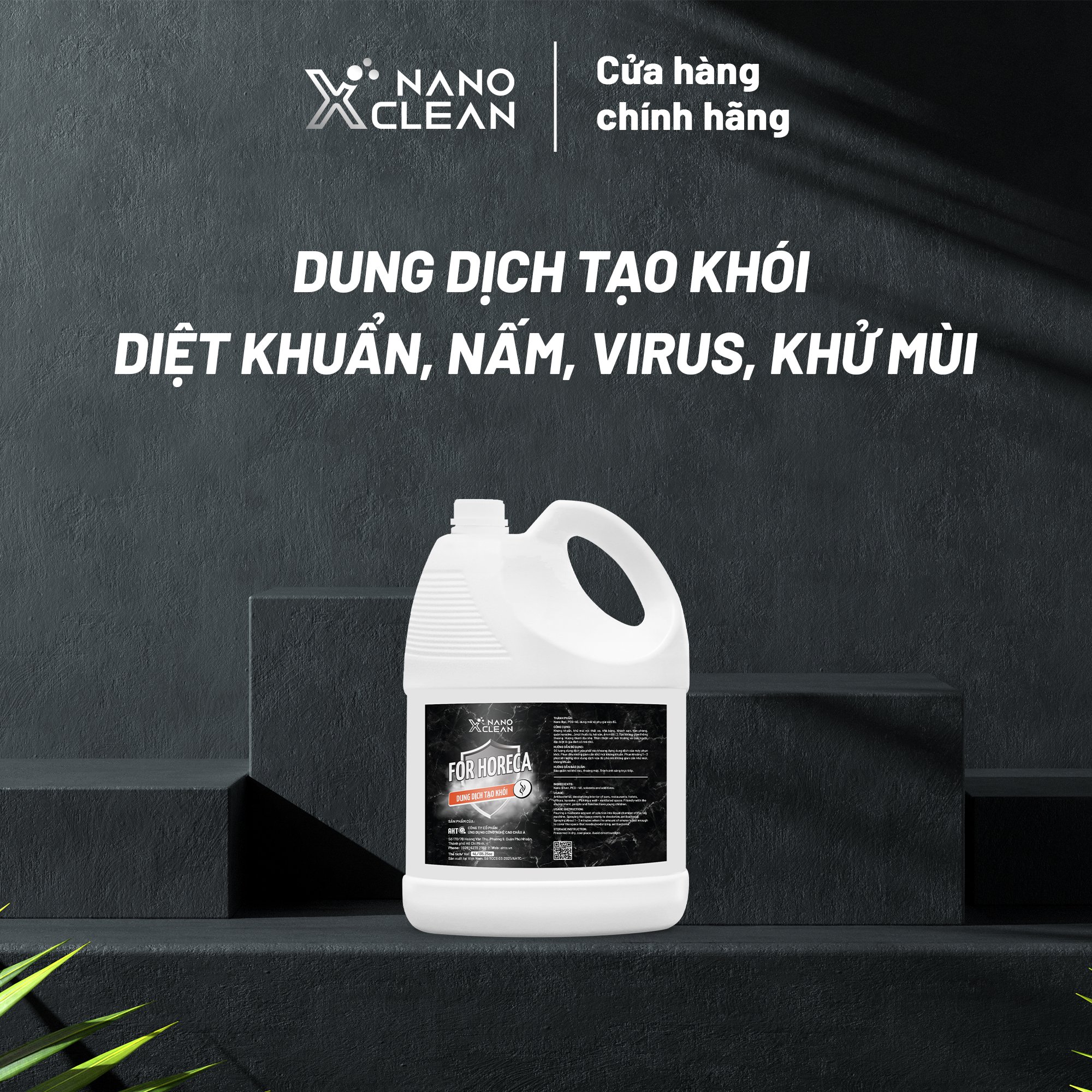 Dung dịch phun khói khử mùi ô tô Nano Xclean For Horeca 4L Dùng Với Máy Phun Khói-Kháng Khuẩn, Khử Mùi Mốc, Mùi Ẩm, Mùi Hôi Không Gian Nhà Hàng-Nano Bạc AHTC