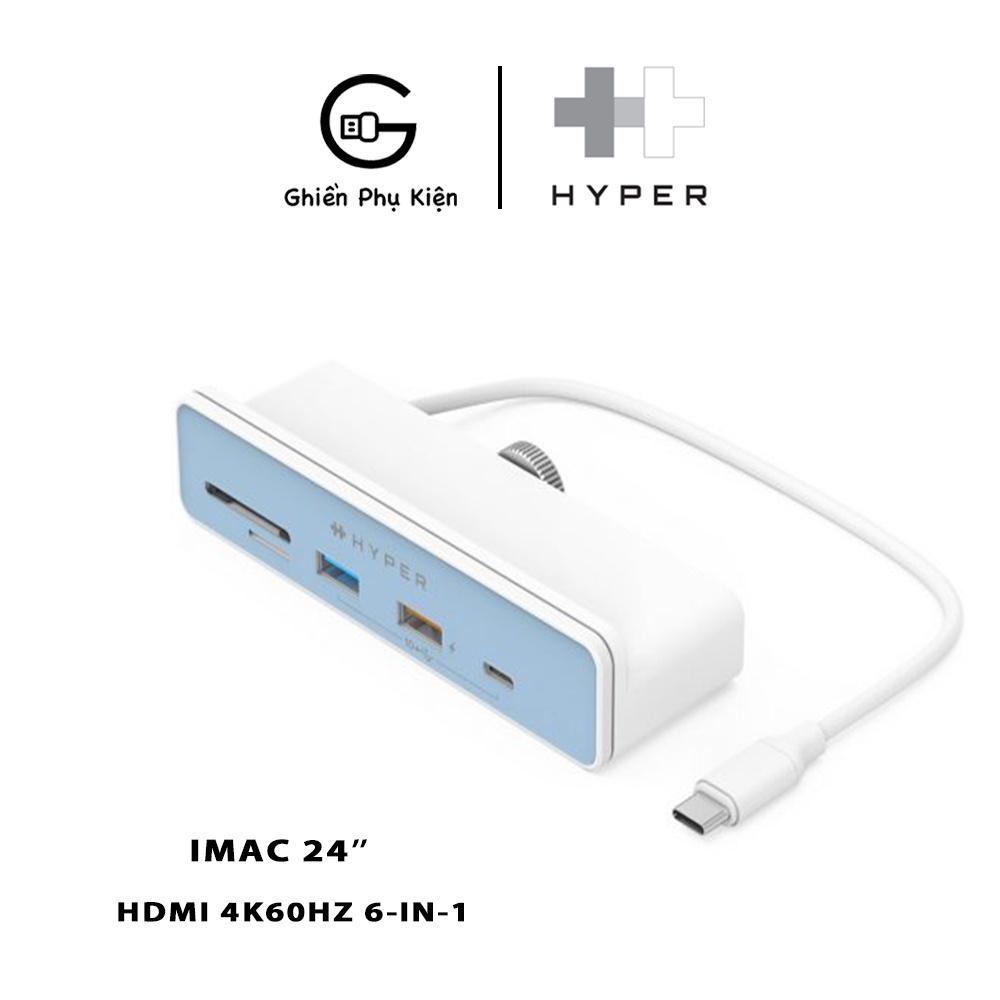 Cổng Chuyển DÀNH CHO  IMAC 24″ HYPERDIVE HDMI 4K60HZ 6-IN-1 USB-C HUB HD34A8 (KÈM 7 MIẾNG DÁN THEO MÀU DÀNH CHO  IMAC 24″) - Hàng Chính Hãng