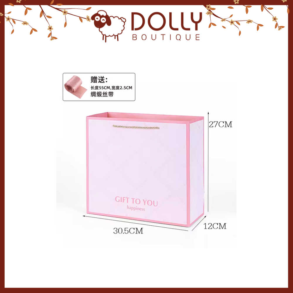 Túi Quà Gift For You Happiness Hồng Size Lớn 30.5*27*12 cm