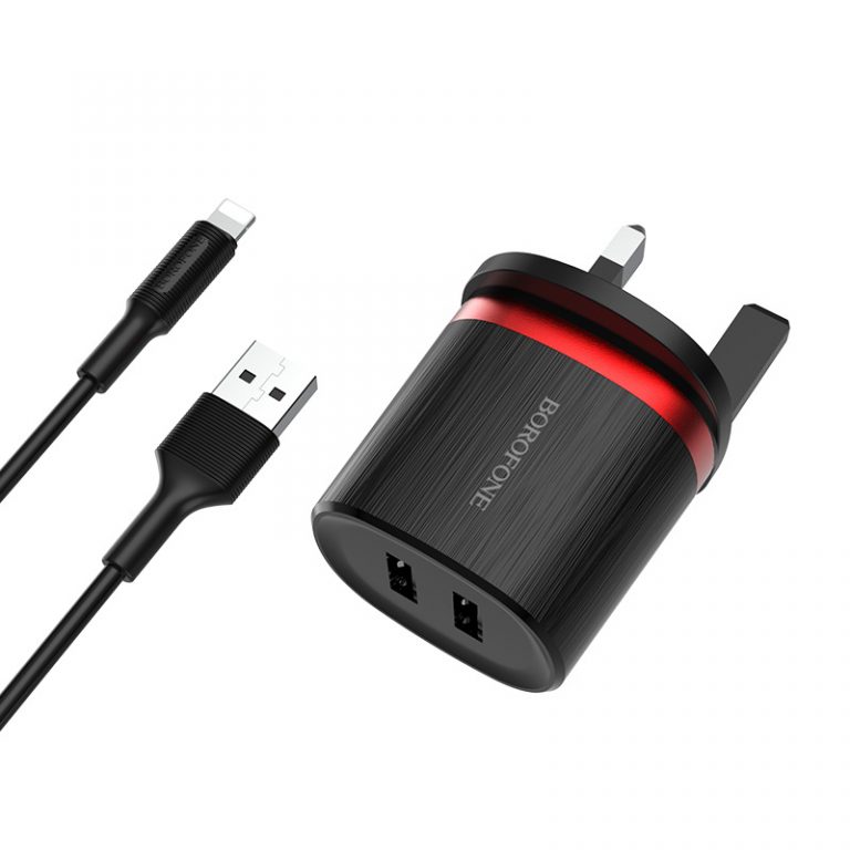 Bộ Cóc Cáp Sạc BA7B Borofone - 2 Cổng USB - Cổng Lightning chuẩn UK - Hàng Chính Hãng