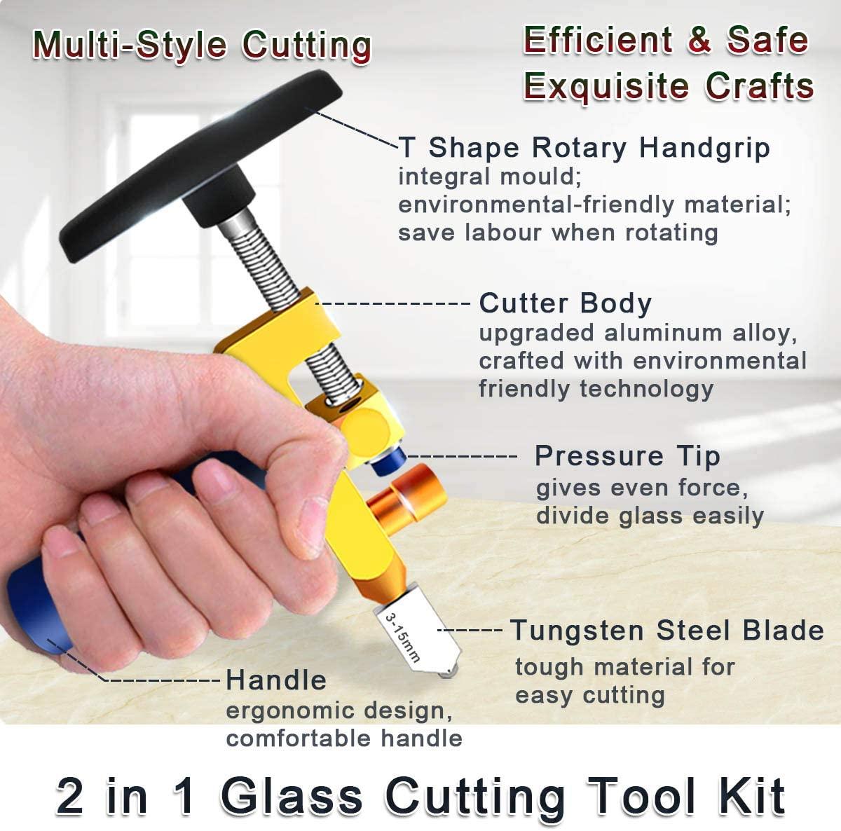 Bộ dụng cụ cắt thủy tinh 2 in 1, dụng cụ cắt thủy tinh cho kính/gương/kính màu
