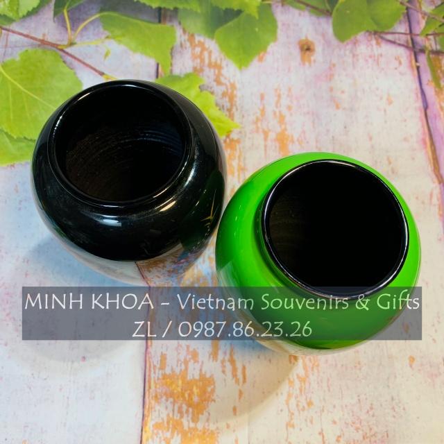 Bình Sơn Mài Lọ Hoa Quả Bầu Vẽ Hoa Đào Cẩn Trứng 17 cm - Vietnamese Lacquer Vase