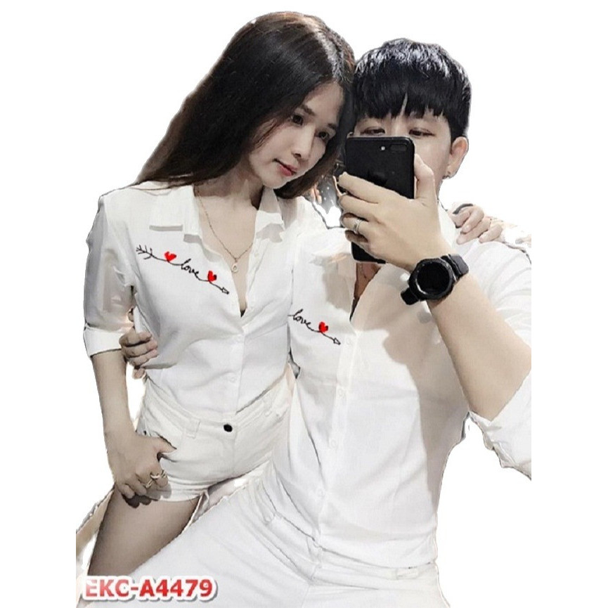 Áo sơ mi cặp đôi tình nhân in chữ Love siêu hot thời đại 2021