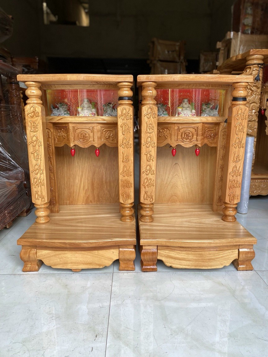 Bàn thờ thần tài ông địa Phúc Lộc Thọ gỗ gõ hộp đèn ngang 60 x 88 cm,bàn thờ giá rẻ