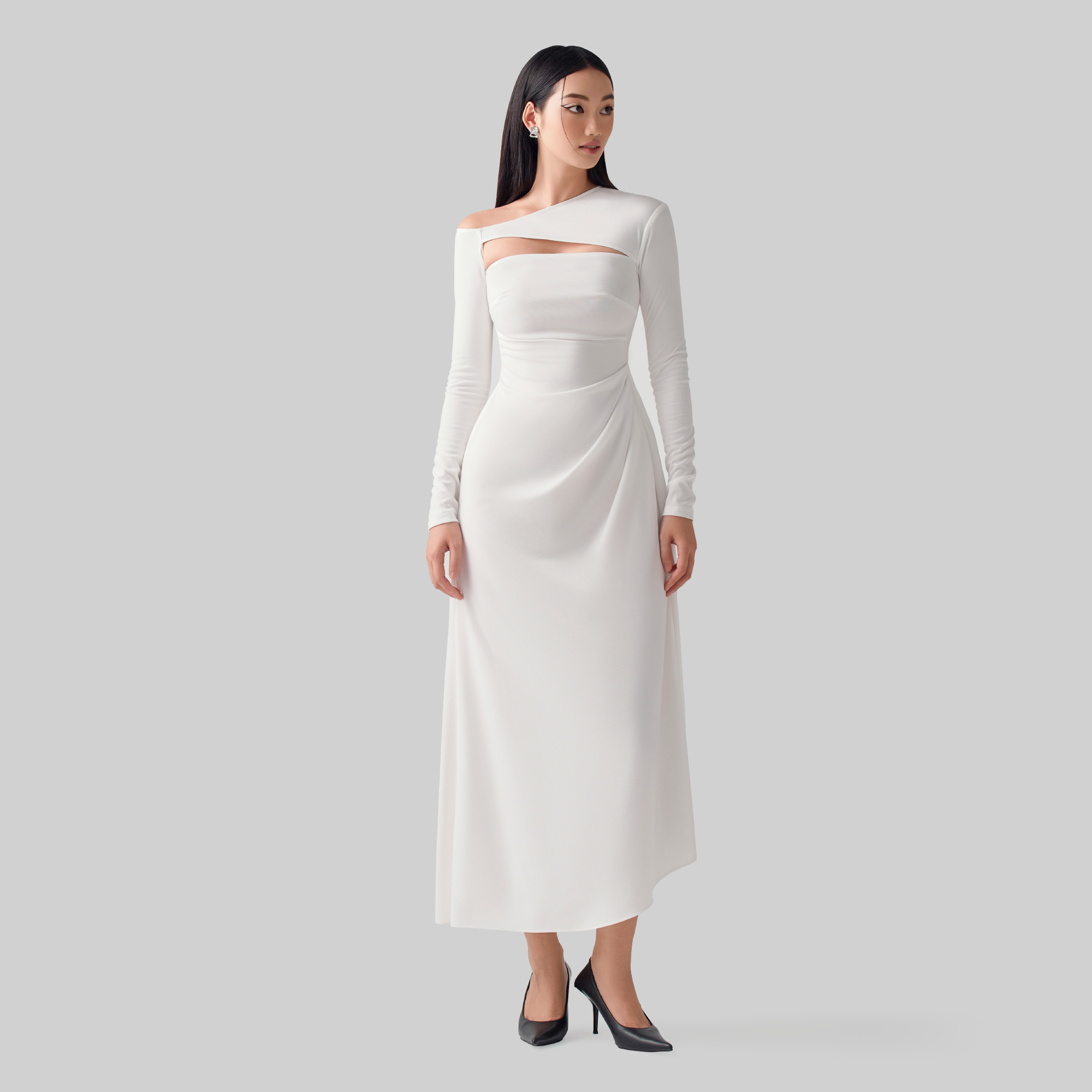 Đầm body dáng dài xòe nhẹ kết hợp đường cutout ngực Ciara thiết kế cao cấp WHITE CHIC