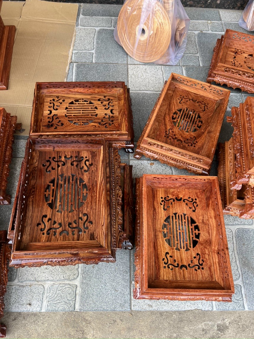 Khay trà gỗ cẩm lai đầu rồng