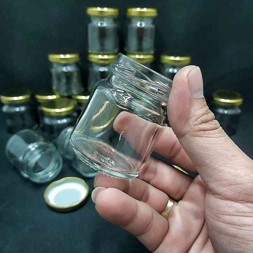 Hũ thủy tinh nhỏ 50ml mẫu Trụ Tròn nắp thiếc vàng – Lọ đựng tinh dầu, mật ong, sữa ong chúa, thực phẩm, mỹ phẩm