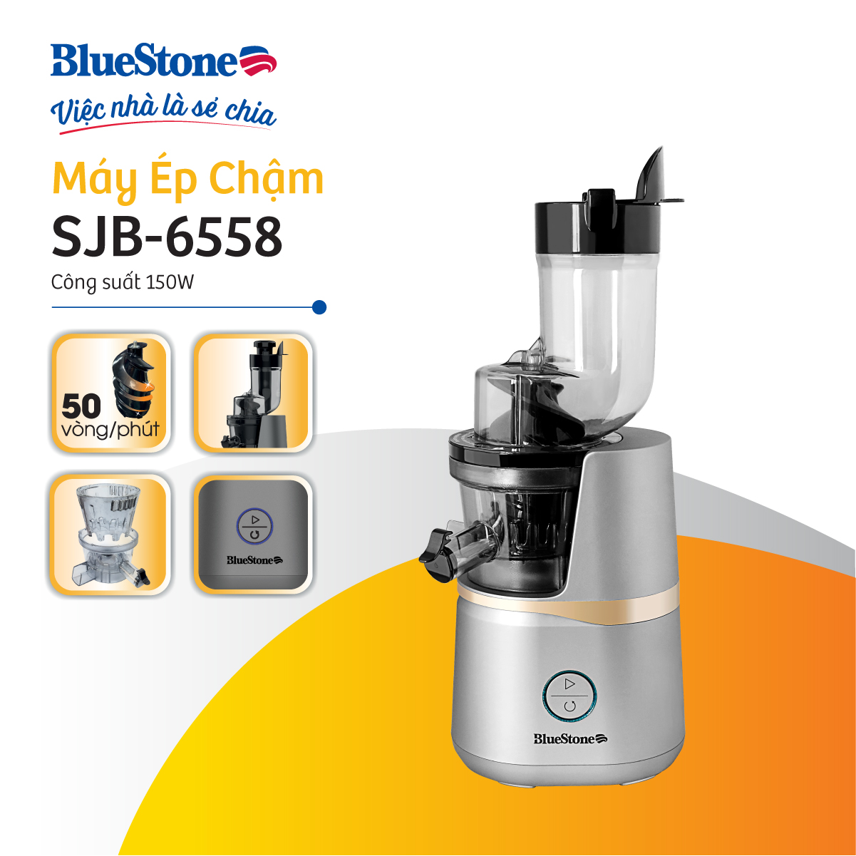 [Trả Góp 0%] Máy Ép Chậm BlueStone SJB-6558 - Công suất: 150 W - Bảo Hành 24 tháng - Hàng chính hãng