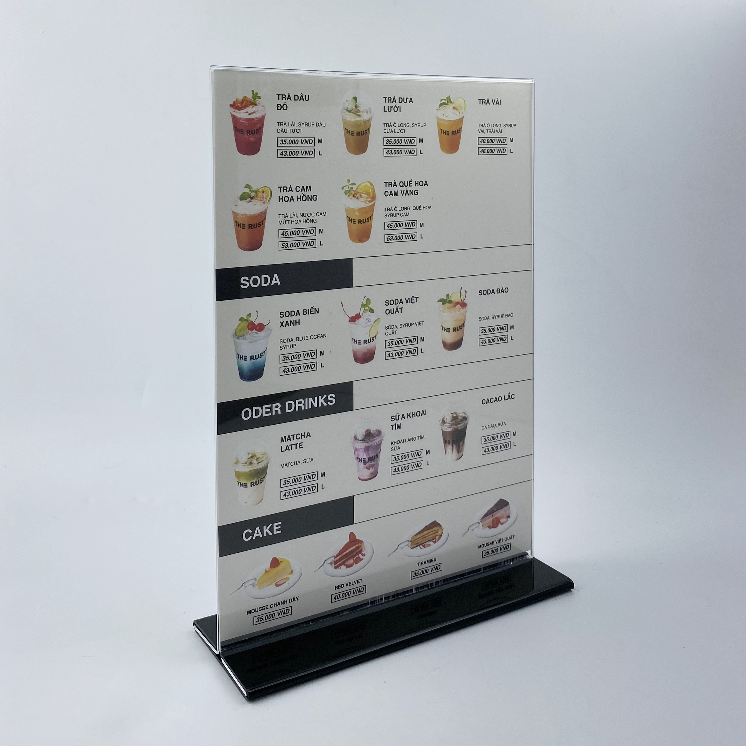 Kệ menu nhà hàng, Standee mica để bàn, Bảng quét mã QR Code, Kệ mica 2 mặt Enter E09-U 100x210mm đế lùa uốn bằng