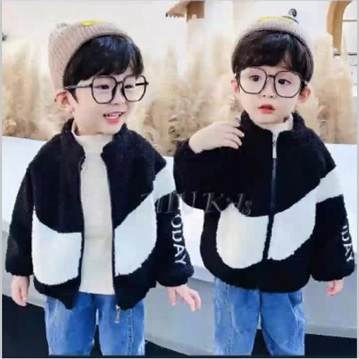 Áo khoác lông cừu nhân tạo dày dặn phong cách Hàn Quốc thời trang thu đông cho bé trai và bé gái