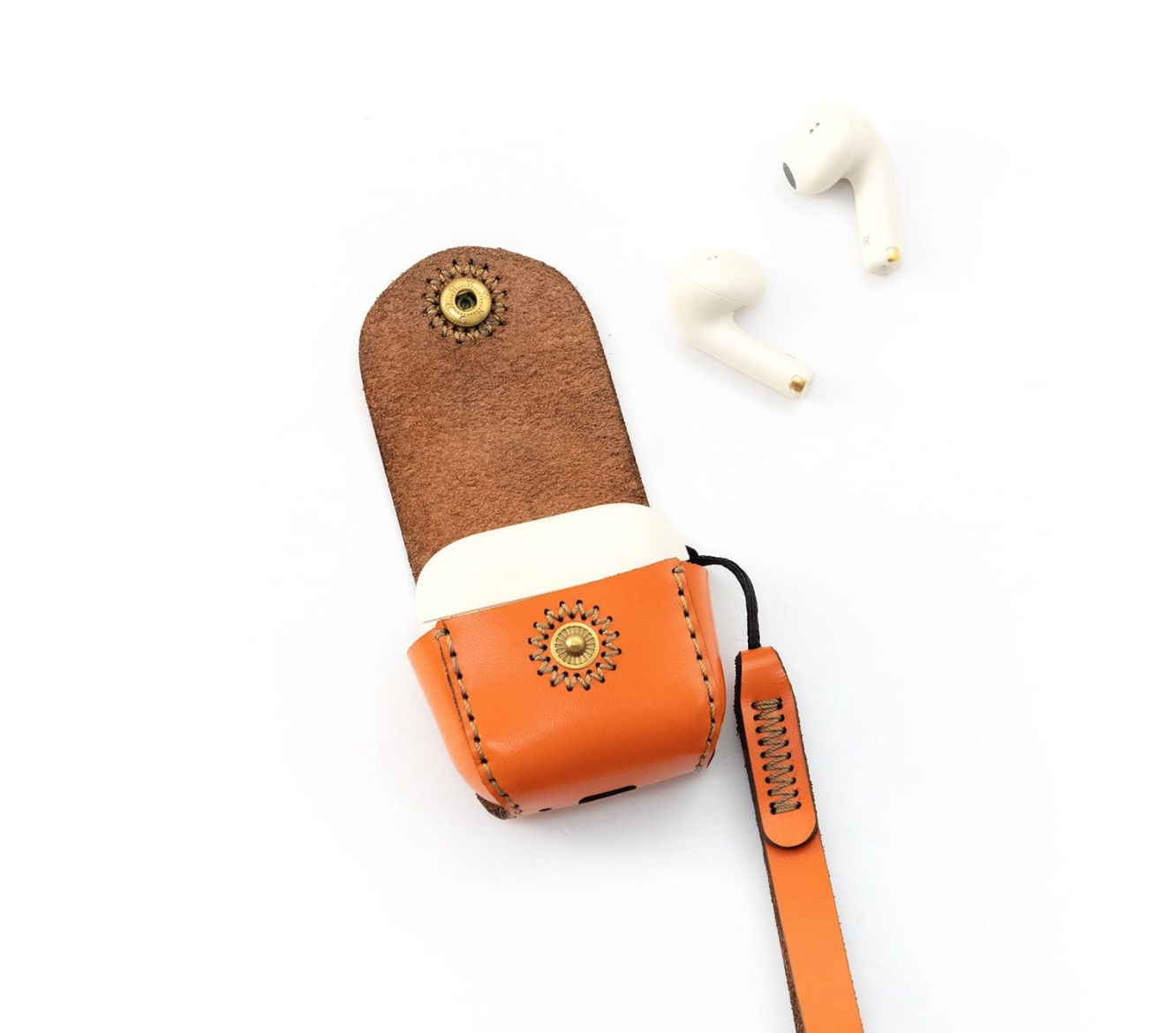 Bao da tai nghe Sennheiser OTW1 Cream, hiệu Khắc Tên, chất liệu da bò - Hàng chính hãng