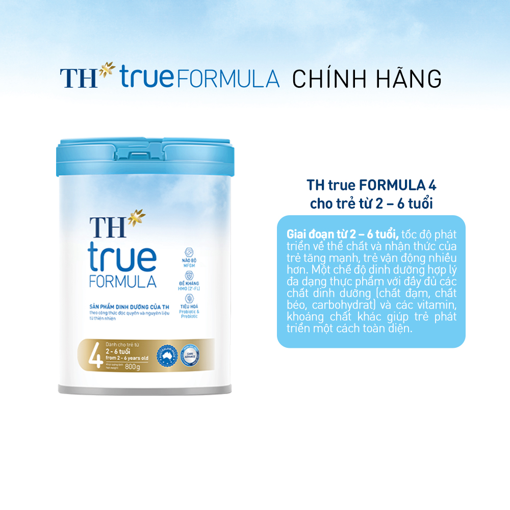 Thùng 6 hộp sản phẩm dinh dưỡng công thức cho trẻ từ 2 đến 6 tuổi TH True Formula 4 800g (800g x 6)