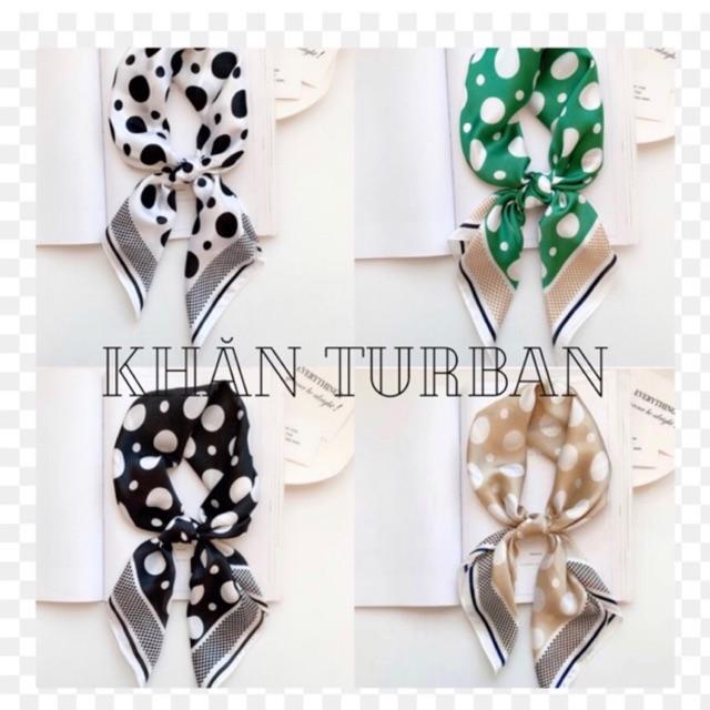 Khăn turban lụa vuông cao cấp choàng cổ size 70x70cm thanh lịch đa năng dùng làm áo yếm in hình chấm bi to