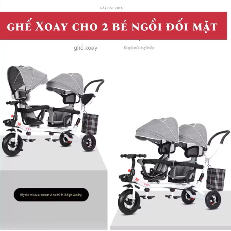 Xe đẩy đôi cho bé - Ghi bánh xe giảm xóc titan