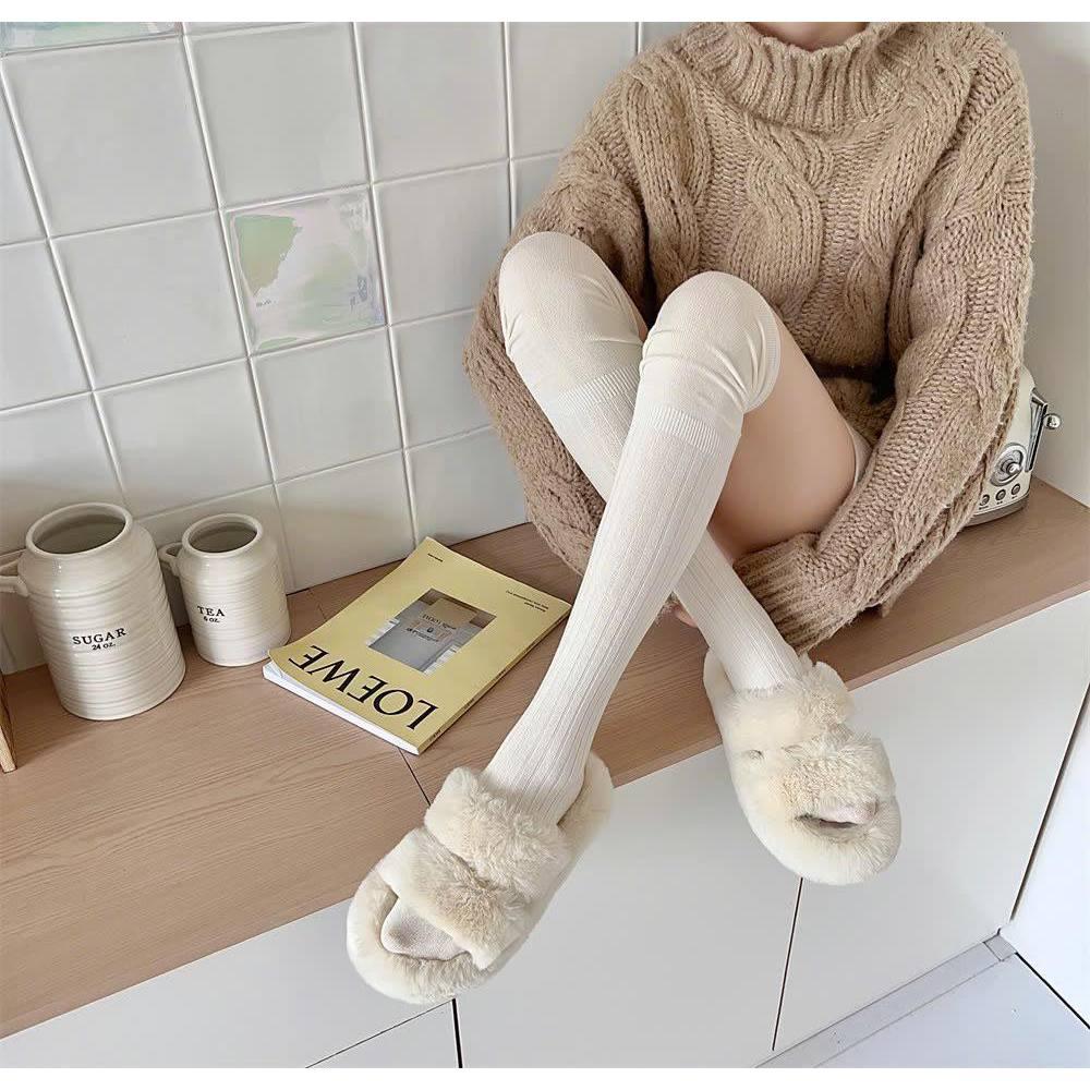Tất đùi, TẤT DÀI QUA GỐI VIỀN NHÚN GÂN TĂM cao cổ JK, tất nhún đi boot, vớ đùi dài qua gối thời trang chất liệu cotton