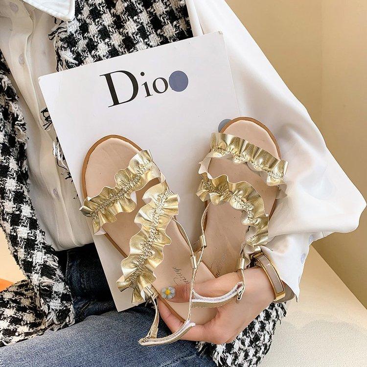 Fashion Round Head Solid Color Open Toe Low Heel Flat Sandals for Women
