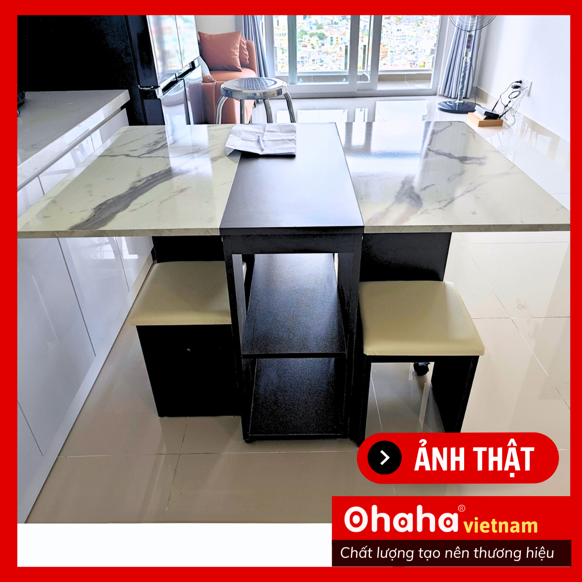 [Kèm Ảnh Thực Tế - Miễn phí vận chuyển &amp; Lắp đặt] BÀN ĂN GẤP GỌN THÔNG MINH CÓ GHẾ BỌC NỆM VÀ BÁNH XE OHAHA - BA024